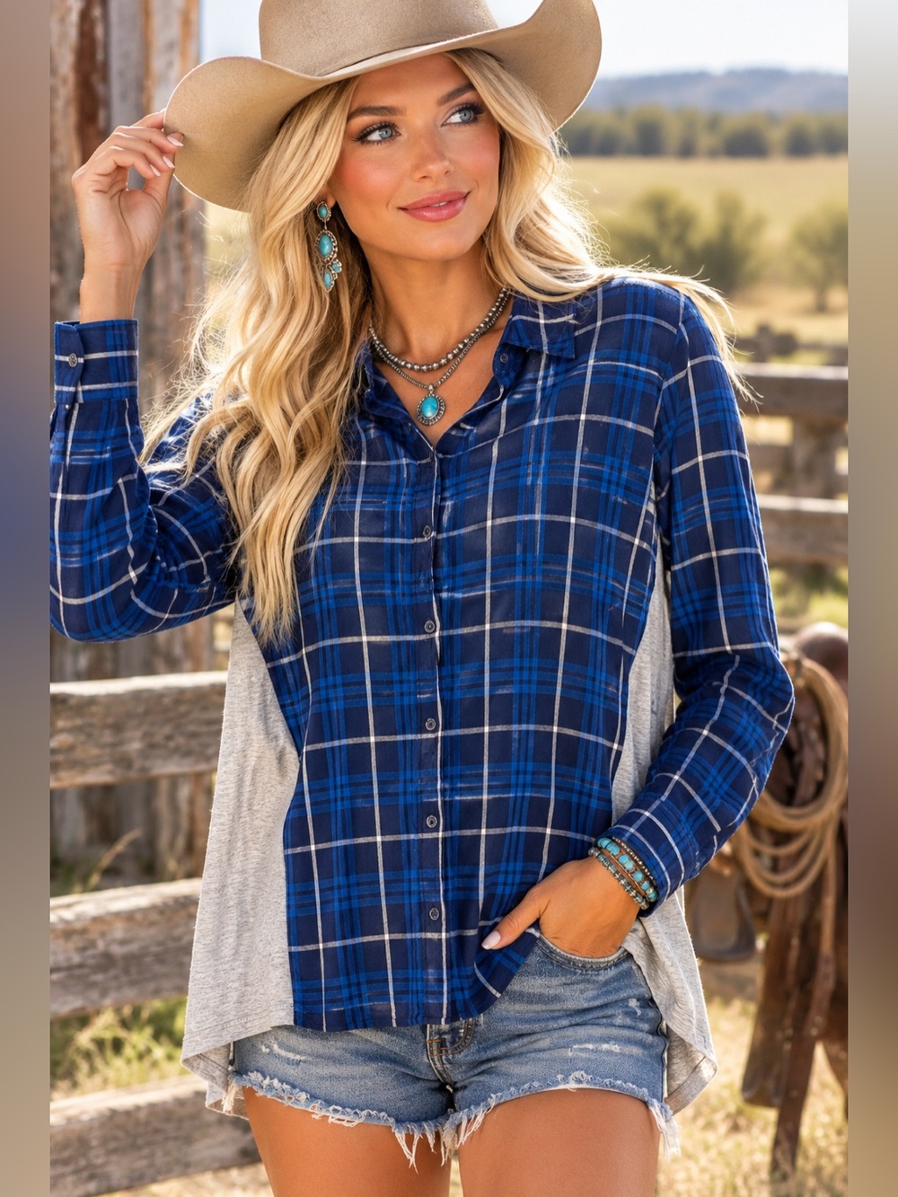 💙 G.H. Bass & Co. Blue Plaid Flannel Layered Button-Up — Size Medium